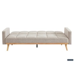 canapé-lit, Adana, tissu beige, tissu gris, canapé convertible, mousse froide, bois d’eucalyptus, meuble gain de place, couchage