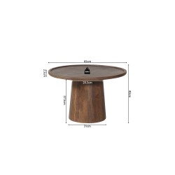 Table basse Jules 65×40 cm Bois de manguier massif brun clair – Ø 65 × H 40 cm