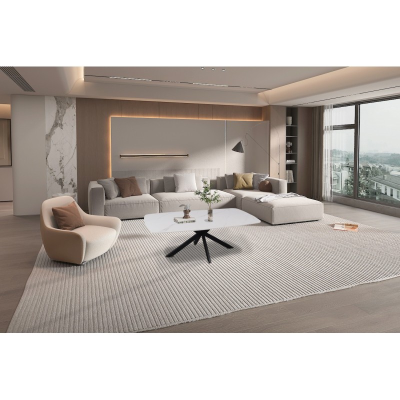 Table basse Apollo 130 × 70 × 45 cm – Stone White & métal