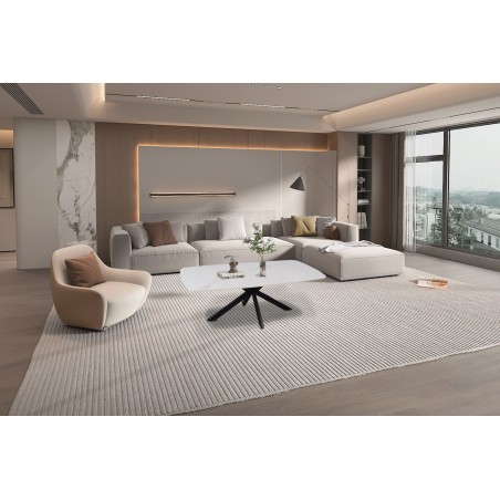 Table basse Apollo 130 × 70 × 45 cm – Stone White & métal