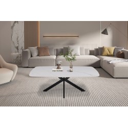 Table basse Apollo 130 × 70 × 45 cm – Stone White & métal