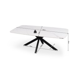 Table basse Apollo 130 × 70 × 45 cm – Stone White & métal