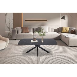 Table basse Apollo 130×70 Pierre Noir – Ovale Métal Élégant
