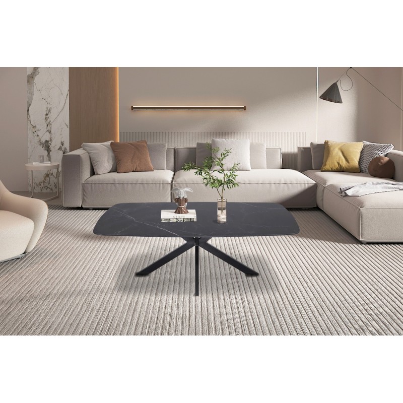 Table basse Apollo 130×70 Pierre Noir – Ovale Métal Élégant
