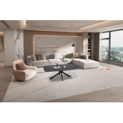 Table basse Apollo 130×70 Pierre Noir – Ovale Métal Élégant