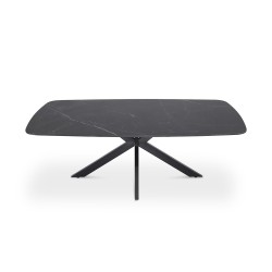 Table basse Apollo 130×70 Pierre Noir – Ovale Métal Élégant