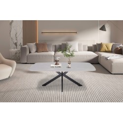 Table basse Apollo 130×70 Pierre Gris – plateau pierre & métal, ovale