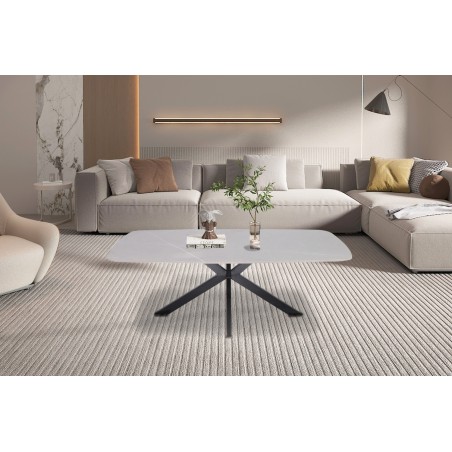 Table basse Apollo 130×70 Pierre Gris – plateau pierre & métal, ovale