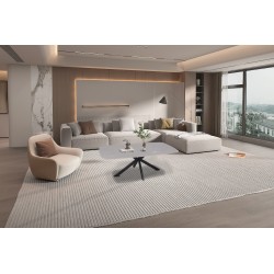 Table basse Apollo 130×70 Pierre Gris – plateau pierre & métal, ovale
