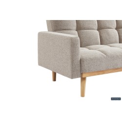 canapé-lit, Adana, tissu beige, tissu gris, canapé convertible, mousse froide, bois d’eucalyptus, meuble gain de place, couchage