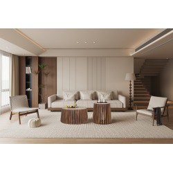 Table d’appoint Luuk Ø 40 × H 50 cm Manguier/Travertin Beige – Style Naturel