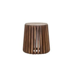 Table d’appoint Luuk Ø 40 × H 50 cm Manguier/Travertin Beige – Style Naturel