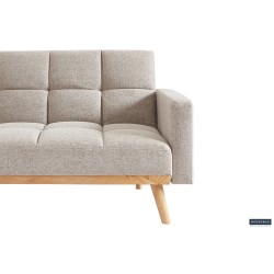 canapé-lit, Adana, tissu beige, tissu gris, canapé convertible, mousse froide, bois d’eucalyptus, meuble gain de place, couchage