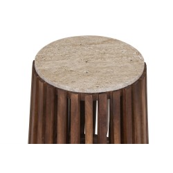 Table d’appoint Luuk Ø 40 × H 50 cm Manguier/Travertin Beige – Style Naturel