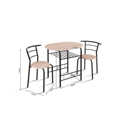Set table Adam métal noir décor Sonoma – 2 places compact H 74, set table 5020-2