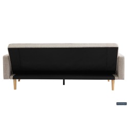 canapé-lit, Adana, tissu beige, tissu gris, canapé convertible, mousse froide, bois d’eucalyptus, meuble gain de place, couchage