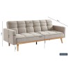 canapé-lit, Adana, tissu beige, tissu gris, canapé convertible, mousse froide, bois d’eucalyptus, meuble gain de place, couchage