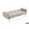 canapé-lit, Adana, tissu beige, tissu gris, canapé convertible, mousse froide, bois d’eucalyptus, meuble gain de place, couchage