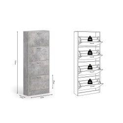 Meuble à chaussures Carini 4 tiroirs Béton – 155×63×23 cm décor béton