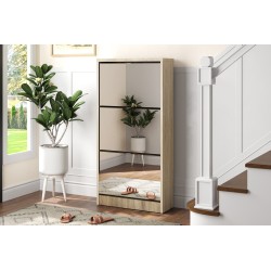 Meuble chaussures Mex 3 tiroirs + miroir décor Sonoma – H 123 × L 60,5 × P 23,5 cm