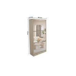 Meuble chaussures Mex 3 tiroirs + miroir décor Sonoma – H 123 × L 60,5 × P 23,5 cm