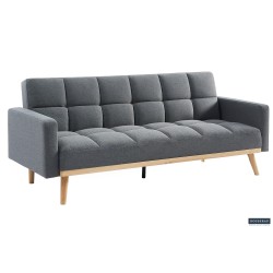 canapé-lit, Adana, tissu beige, tissu gris, canapé convertible, mousse froide, bois d’eucalyptus, meuble gain de place, couchage