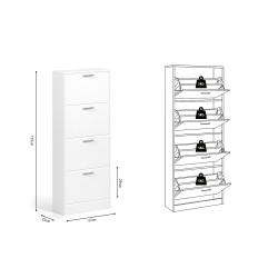 Meuble à chaussures Carini 4 tiroirs Blanc – 155×63×23 cm décor blanc