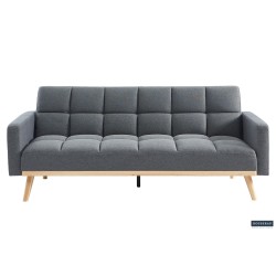 canapé-lit, Adana, tissu beige, tissu gris, canapé convertible, mousse froide, bois d’eucalyptus, meuble gain de place, couchage