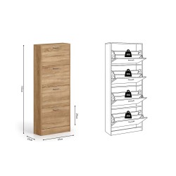 Meuble à chaussures Carini 4 tiroirs Sonoma – 155×63×23 cm décor bois