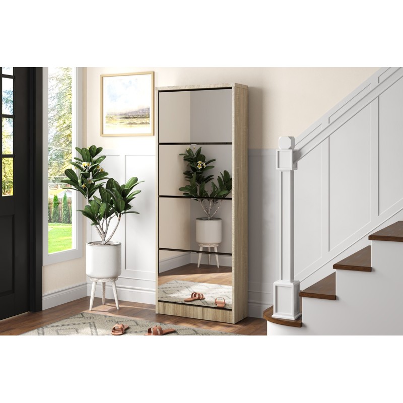 Meuble à chaussures Mex 4 tiroirs + miroir Sonoma – 161×60,5×23,5 cm