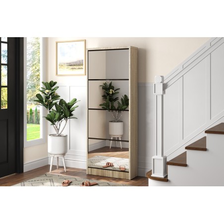 Meuble à chaussures Mex 4 tiroirs + miroir Sonoma – 161×60,5×23,5 cm