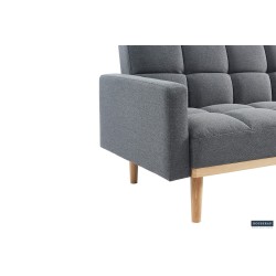canapé-lit, Adana, tissu beige, tissu gris, canapé convertible, mousse froide, bois d’eucalyptus, meuble gain de place, couchage