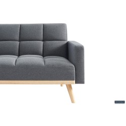 canapé-lit, Adana, tissu beige, tissu gris, canapé convertible, mousse froide, bois d’eucalyptus, meuble gain de place, couchage