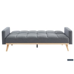 canapé-lit, Adana, tissu beige, tissu gris, canapé convertible, mousse froide, bois d’eucalyptus, meuble gain de place, couchage