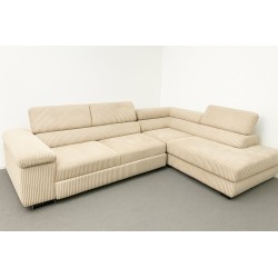 Canapé d’angle convertible Anton – velours côtelé beige, version angle droit