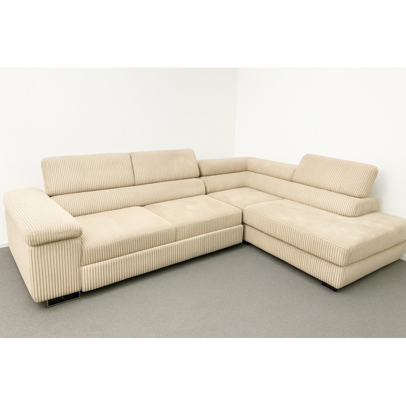 Canapé d’angle convertible Anton – velours côtelé beige, version angle droit
