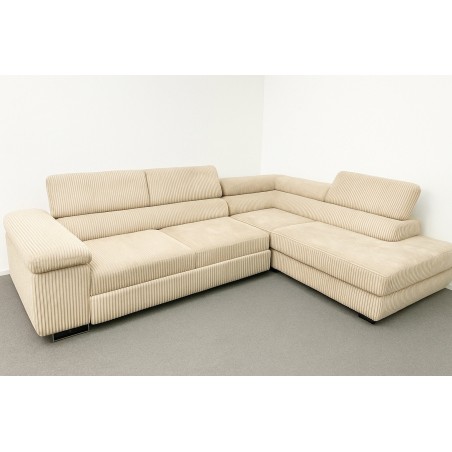 Canapé d’angle convertible Anton – velours côtelé beige, version angle droit