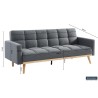 canapé-lit, Adana, tissu beige, tissu gris, canapé convertible, mousse froide, bois d’eucalyptus, meuble gain de place, couchage