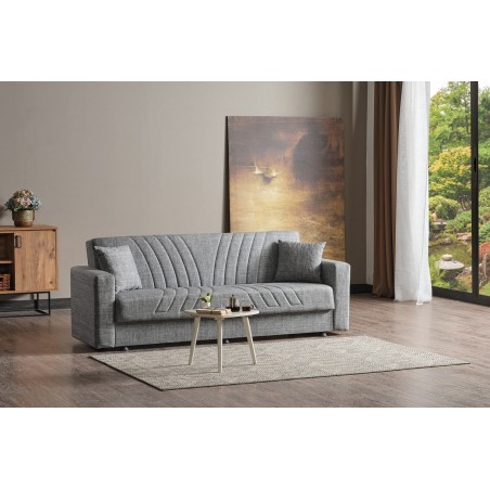 canapé-lit, Manisa, gris clair, clic-clac, convertible, tissu, gain de place, sofa-lit confortable, 2,5 places