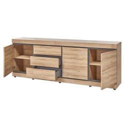 Buffet Marnix 248 cm – décor French Oak, 3 portes + 3 tiroirs, soft-close