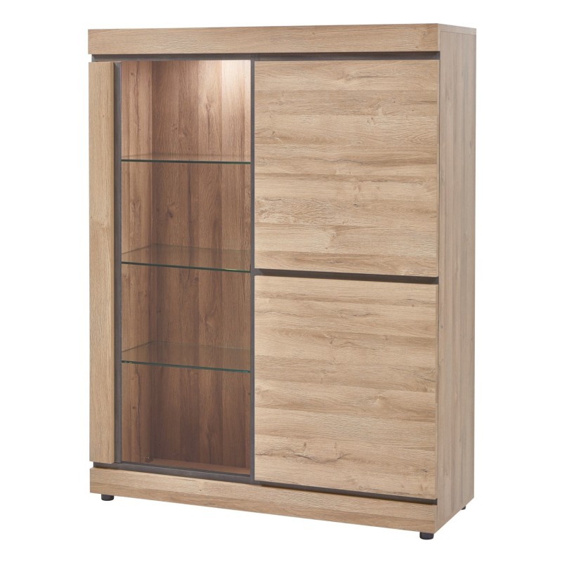 Vitrine Marnix 130 cm éclairage – meuble vitré bois décor French Oak