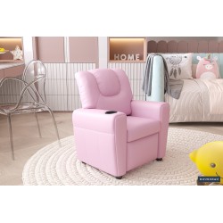 fauteuil enfant, Renée, relax enfant, simili-cuir PU, métal, noir, gris, rose, fauteuil ludique