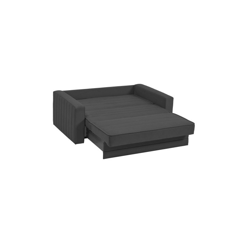 canapé-lit, Siena, tissu gris, anthracite, coffre de rangement, convertible, canapé gain de place, couchage 145×195, canapé mode