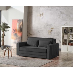 canapé-lit, Siena, tissu gris, anthracite, coffre de rangement, convertible, canapé gain de place, couchage 145×195, canapé mode