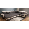 salon panoramique, canapé Latte, canapé-lit, convertible, avec coffre, 7 places, méridienne réversible, tissu gris, simili blanc