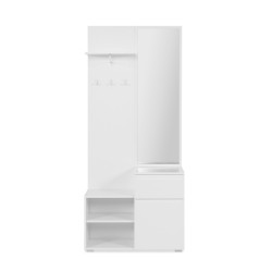 Meuble d’entrée Image 41B – Mélamine blanche, miroir, penderie