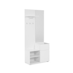Meuble d’entrée Image 41B – Mélamine blanche, miroir, penderie