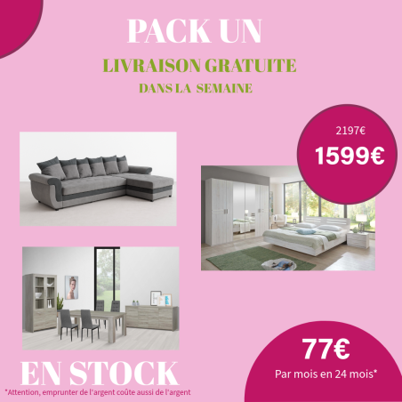 Pack UN – Ensemble salon, salle à manger et chambre moderne – Livraison gratuite