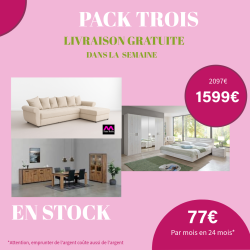 Pack Trois – Ensemble complet salon, salle à manger et chambre moderne – Livraison gratuite