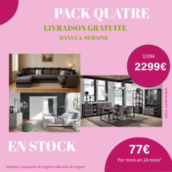 Pack Quatre – Ensemble complet salon, salle à manger et chambre industrielle – Livraison gratuite